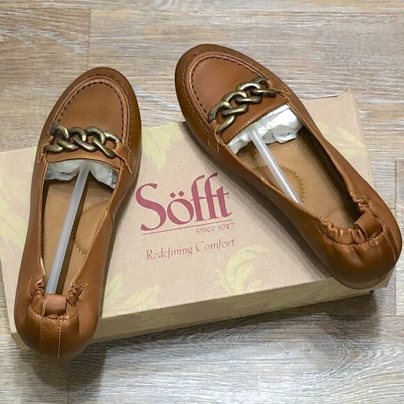 Sofft Shoes - SOFFT Leather Chain Comfort Loafers Kadyn Chic Tan Brown Luggage Size 7.5